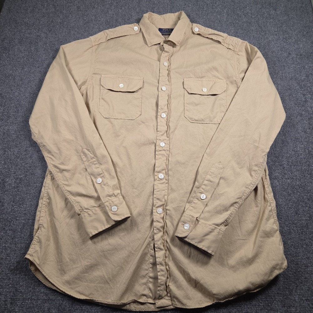 Polo Ralph Lauren Safari Shirt Men's LKhaki Tan Epaulet Feather Weight Twill